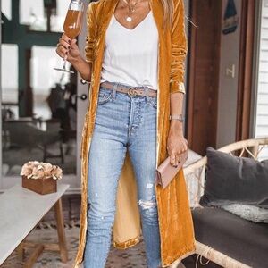 ASTR The Label Estelle velvet long kimono jacket in gold. NWOT